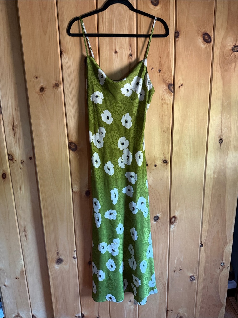 Green Floral Slip Dress with White Blossoms